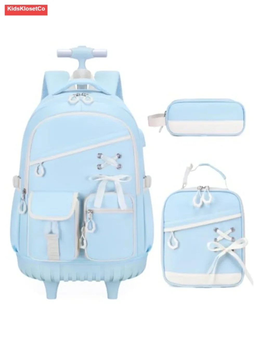 Rolling Backpack for Girls with Lunch Bag & Pencil Case – School Travel Wheeled